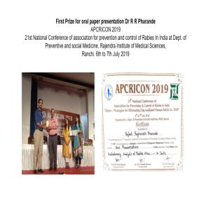 Dr. Rajesh Pharande Receiving Best Oral Presentation At APRICON Conference